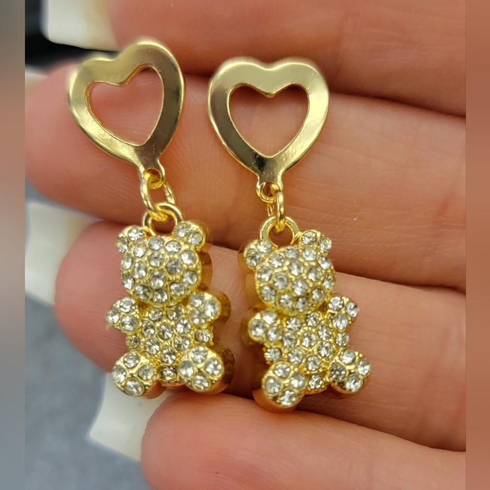 Gold Heart and Bear Earrings
